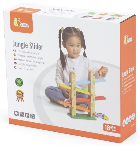 מסלול מגלשה חיות הג'ונגל מעץ מלא + 6 דמויות בעלי חיים