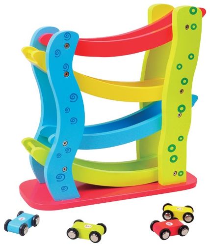 מסלול מכוניות מיני מעץ + 4 מכוניות