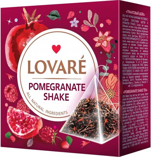 LOVARE - שייק רימונים תה שחור עם פירות יער ועלי כותרת פרחים בניחוח רימון 30 גרם (כשר)