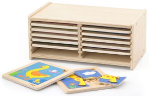 12 פאזלים 4 חלקים מעץ לפעוטות במתקן אחסון - חיות