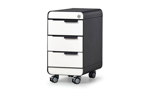 ‫ארגז מגירות 3 תאים מתכת PEDESTAL מסגרת ברזל אפור דלתות לבן‬‏