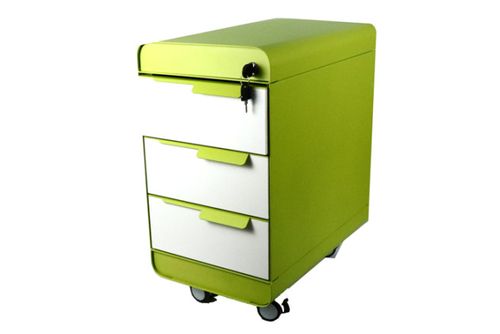 ‫ארגז מגירות 3 תאים מתכת PEDESTAL -מסגרת ברזל ירוק ליים דלתות לבן‬‏