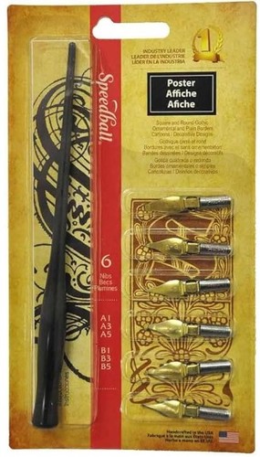 6 ציפורנים לקליגרפיה + ידית אחיזה Poster Pen Set