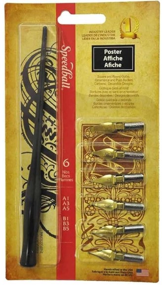 6 ציפורנים לקליגרפיה + ידית אחיזה Poster Pen Set