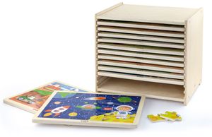 12 פאזלים 24 חלקים מעץ לפעוטות במתקן אחסון - חיות וכלי תחבורה