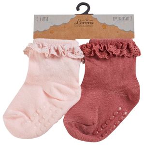 מארז 2 זוגות גרביים לתינוק עם מלמלה במידה 0-6 - ורוד בהיר/ורוד כהה