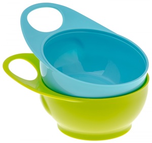 2 קערות האכלה בעלות אחיזה קלה כחול/ירוק