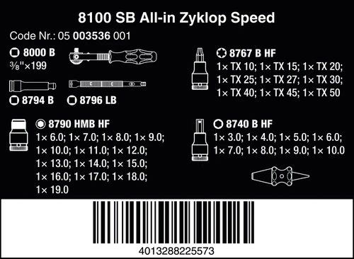 סט בוקסות 3/8 ציקלופ Wera 8100sb all in 05003536001