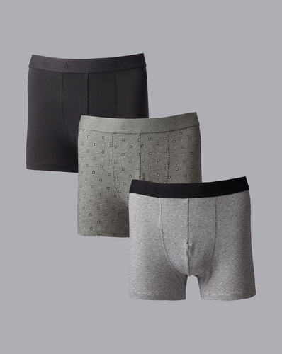 חבילת 3 תחתונים מדוגמות כותנה Light grey and black multi pattern Jersey Trunks