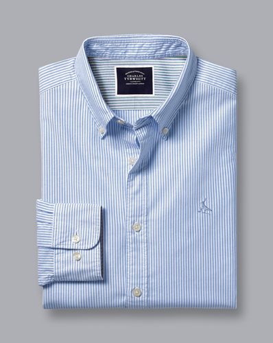 חולצה כחולה עם פסים גזרת סלים -  Ocean blue stripe button-down washed Oxford shirt