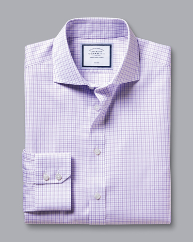 חולצה גזרת קלאסיק - Lilac purple non-iron twill windowpane check