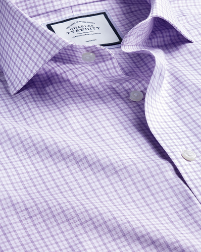 חולצה גזרת קלאסיק - Lilac purple non-iron twill windowpane check