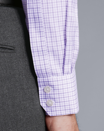 חולצה גזרת סלים - Lilac purple non-iron twill windowpane check
