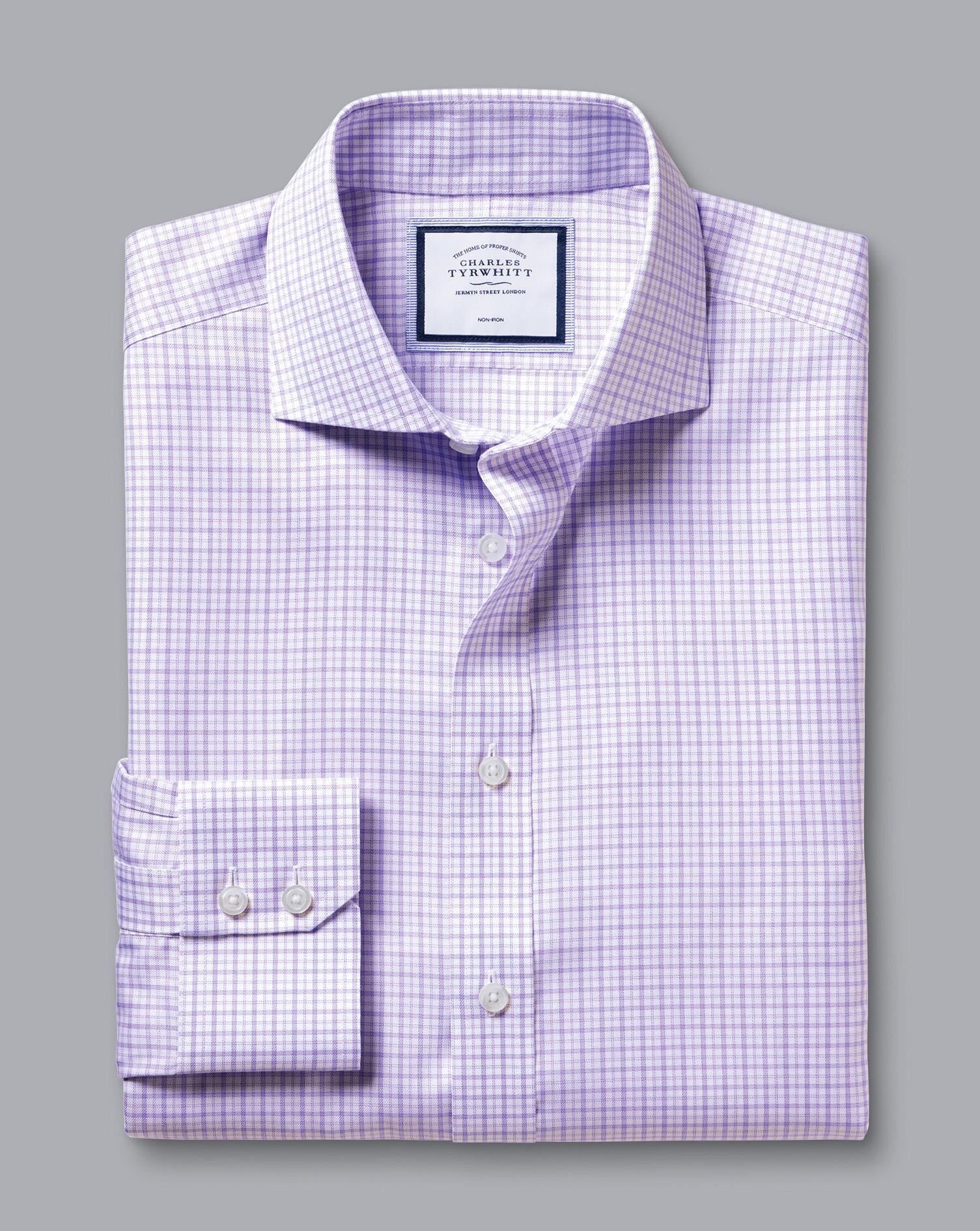 חולצה גזרת אקסטרה סלים - Lilac purple non-iron twill windowpane check