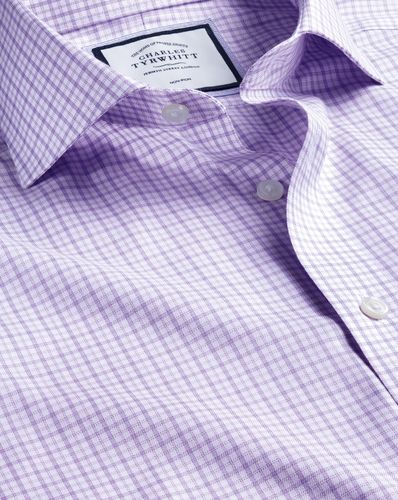 חולצה גזרת אקסטרה סלים - Lilac purple non-iron twill windowpane check