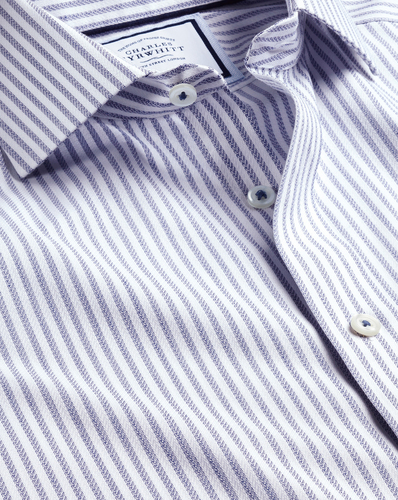 חולצה גזרת קלאסיק - Royal blue Henley weave stripe