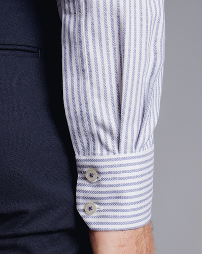חולצה גזרת אקסטרה סלים - Royal blue non-iron Henley weave stripe