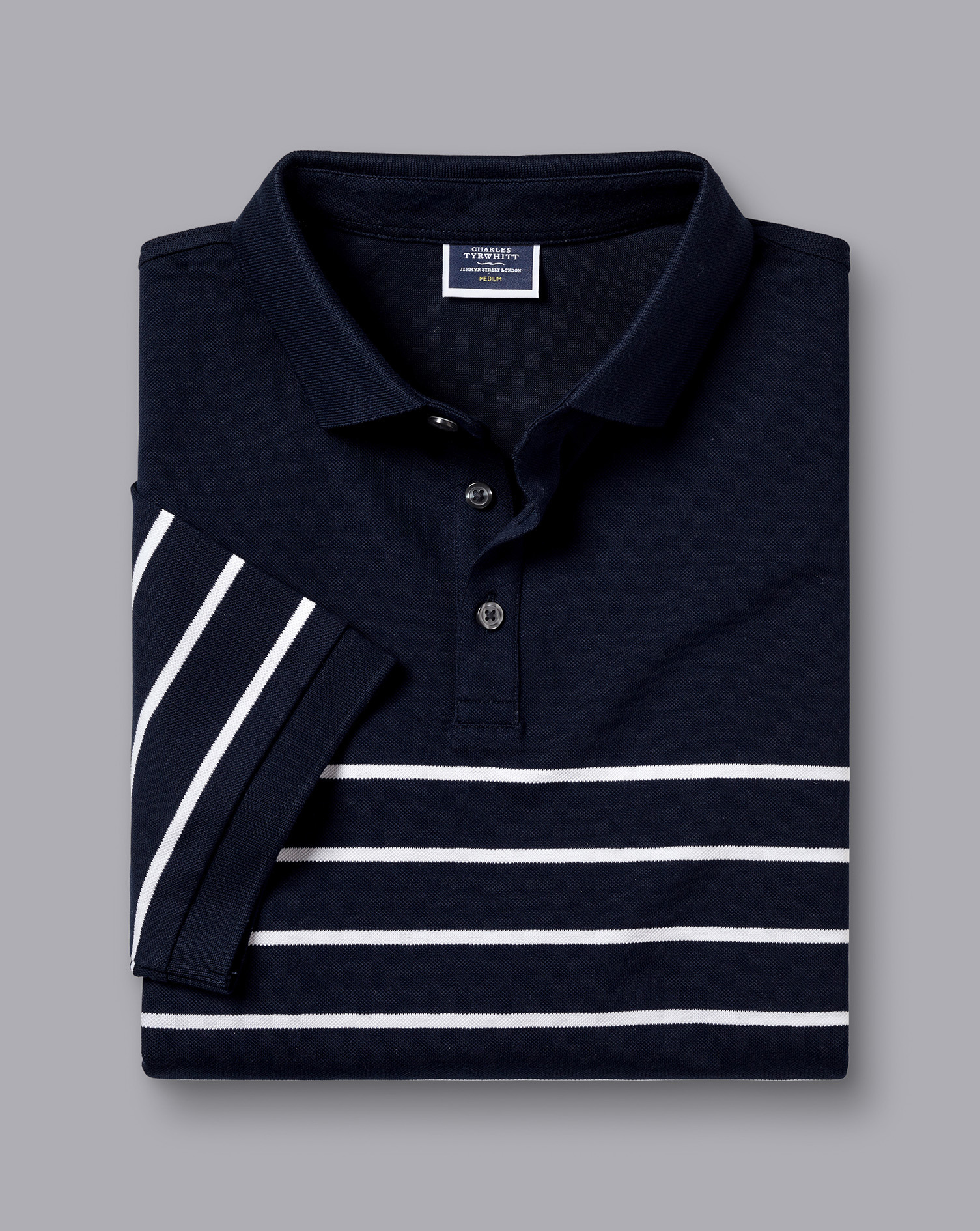 חולצת פולו  -Breton Stripe Tyrwhitt Pique Polo - Navy & White