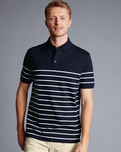 חולצת פולו  -Breton Stripe Tyrwhitt Pique Polo - Navy & White