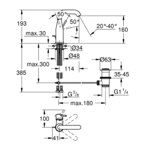 ברז רחצה נמוך גרואה אסנס 23462GN1 עם פיה זהב מוברש.
