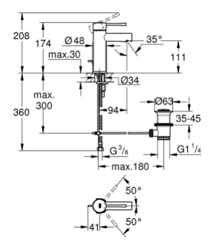 ברז רחצה נמוך גרואה אסנס 32898001 עם פיה כרום.