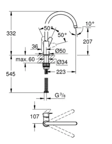 ברז מטבח גרואה BauEdge 31367001 עם פיה קבועה בגימור כרום.
