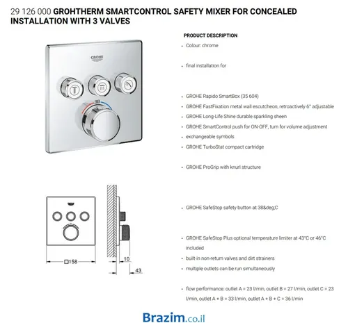 כיסוי אינטרפוץ 5 דרך גרואה SMART 29126000, גימור כרום.
