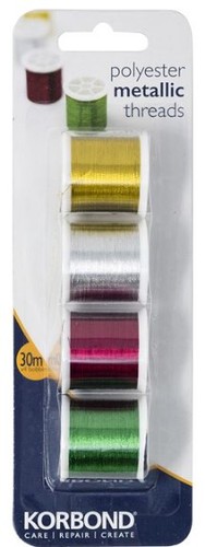 סט 4 חוטי תפירה פוליאסטר KORBOND, גוונים מתכתיים