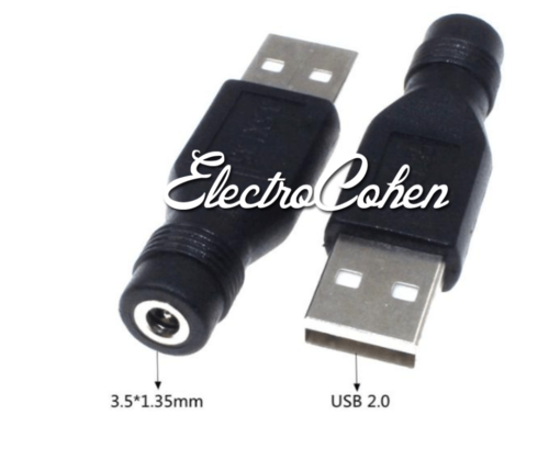 מתאם USB 2.0 זכר ל 3.5X1.35MM נקבה 