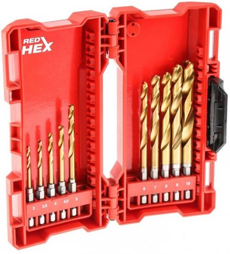 סט 10 מקדחי טיטניום HSS-G לאימפקט Milwaukee RED HEX