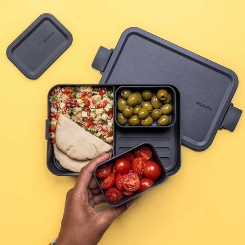 קופסת אוכל Bento גדולה 2 ליטר Make & Take פלסטיק ללא BPA אפור כהה Brabantia