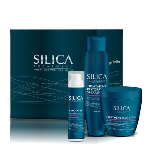 ערכת מוצרים לשיקום השיער לאחר החלקה SILICA שמפו+מסכה+סרום סיליקה+מברשת שיער