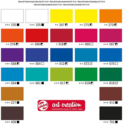סט 24 צבעי אקריליק ART CREATION, שפורפרות 12 מ