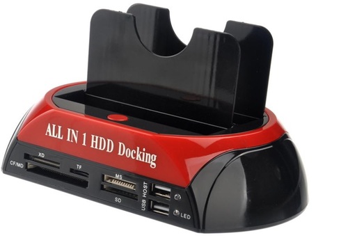 תחנת עגינה ושכפול לשני דיסקים HDD קשיחים וכרטיסי זכרון
