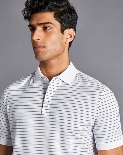 חולצת פולו  - Pique Polo - White & Navy