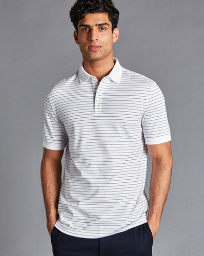 חולצת פולו  - Pique Polo - White & Navy