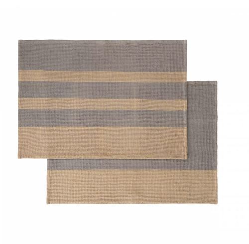  זוג מגבות מטבח פסים אפור וחום מוזהב GANO tea towels
