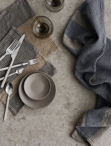  זוג מגבות מטבח פסים אפור בהיר וברונזה GANO tea towels