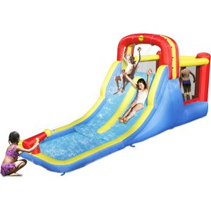 מתקן מתנפח לילדים פארק מים עם שתי מגלשות ותותח מים 9185C