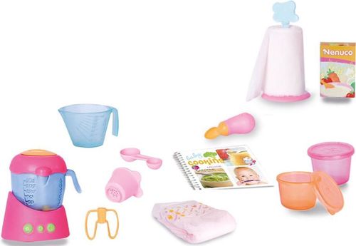 ערכת בובת תינוק 'ארוחות' אוכלת ועושה צרכים עם שלל אביזרים להכנת מזון, האכלה והחתלה