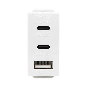 מטען 3 יציאות USB 2C+A PD 20W לבן 1 מודול ניסקו סוויץ