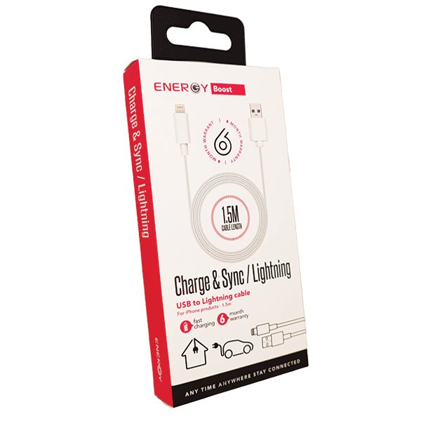 כבל ENERGY Data Cable 1.5M USB to Lightning לבן