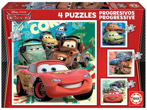 4 פאזלים לפעוטות מכוניות CARS וחברים 12,16,20,25 חלקים