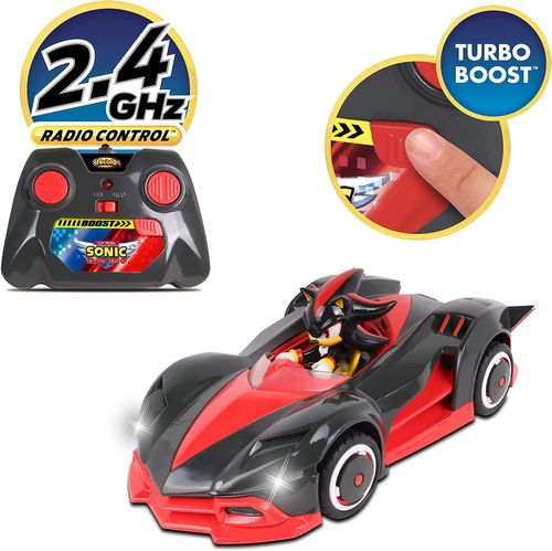 מכונית מירוץ SONIC עם שלט רחוק, כפתור טורבו בוסט ודמות שאדו הקיפוד
