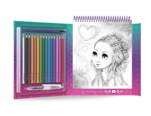 נבולוס - חוברת צבעי מים עם 15 עפרונות, מכחול ומברשת