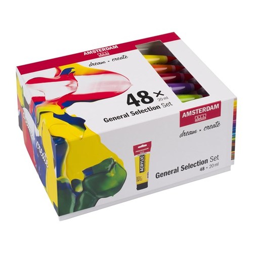 סט 48 צבעי אקריליק AMSTERDAM, שפורפרות 20 מ