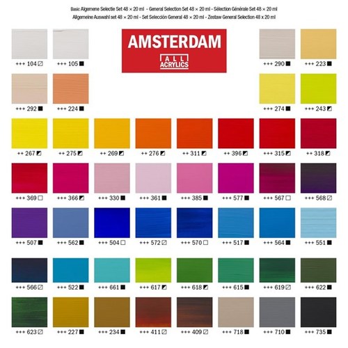 סט 48 צבעי אקריליק AMSTERDAM, שפורפרות 20 מ