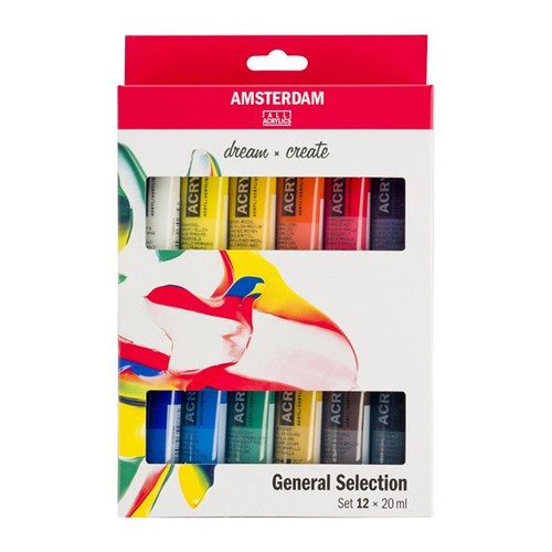סט 12 צבעי אקריליק AMSTERDAM, שפורפרות 20 מ