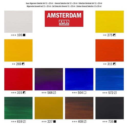 סט 12 צבעי אקריליק AMSTERDAM, שפורפרות 20 מ