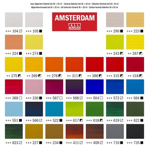 סט 36 צבעי אקריליק AMSTERDAM, שפורפרות 20 מ